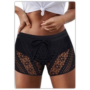 Black Lace Swim Shorts